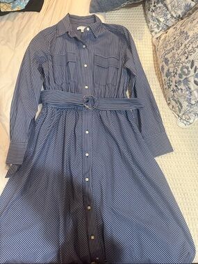 Striped Blue Shirt Dress with Belt